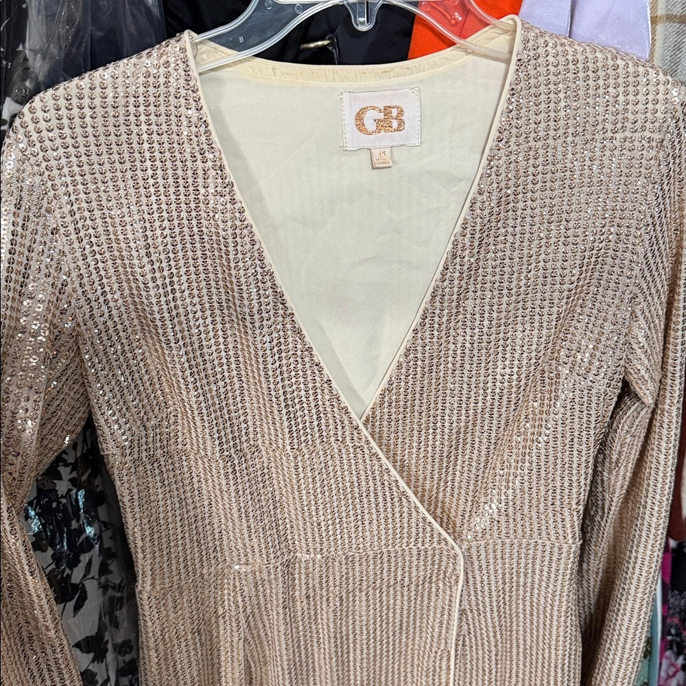 Gianni Bini - Gold Sequin Wrap Dress Size Medium